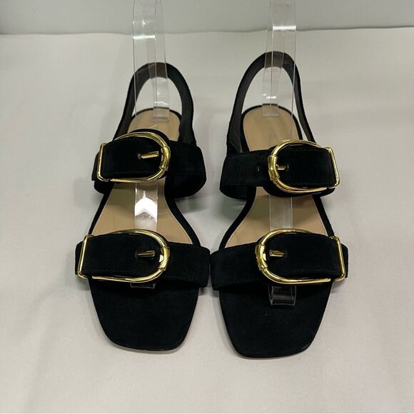 Veronica Beard Shoes - Veronica Beard Black Suede Slingback Sandals with Gold Buckles
